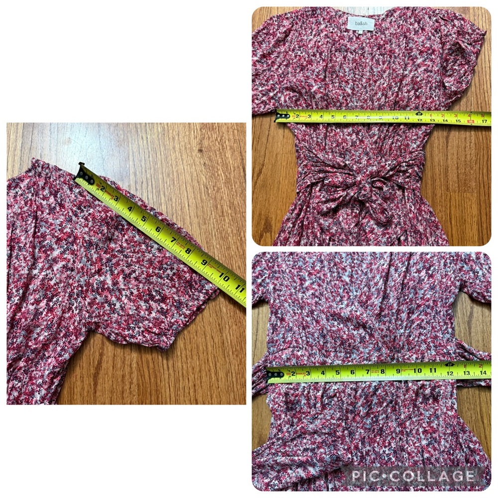 Ba&sh Noemie Fuchsia Floral Short Sleeve Wrap Midi Dress in size 4 - Picture 15 of 16